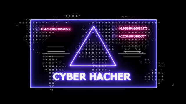 glowing Neon line cyber hacher and security breach warning alert message Virus code software hack Hacking attack in Progress, Virus, on a black background 4k animation video