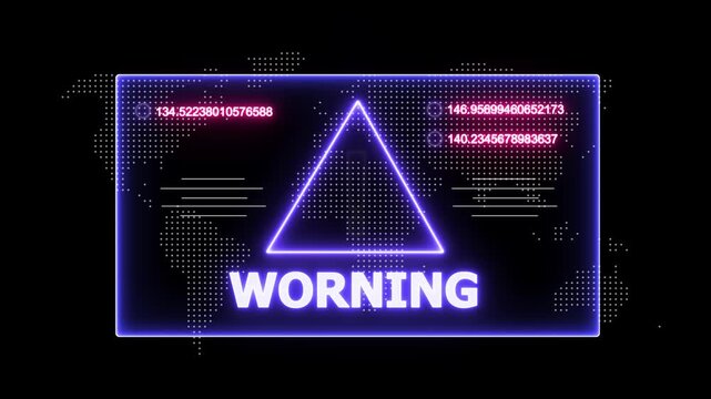 glowing Neon line worning and security breach warning alert message Virus code software hack Hacking attack in Progress, Virus, on a black background 4k animation video