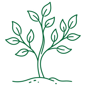A simple green line-art illustration of a small sprout growing from a curved, forked stem