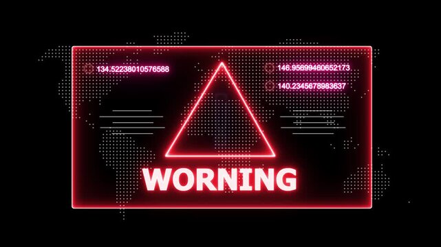 glowing Neon line worning and security breach warning alert message Virus code software hack Hacking attack in Progress, Virus, on a black background 4k animation video