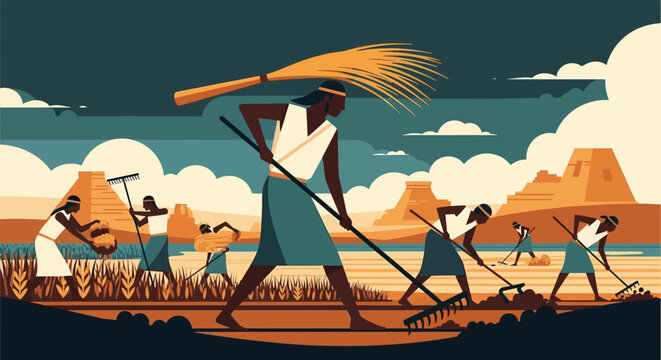 People working in a field together.