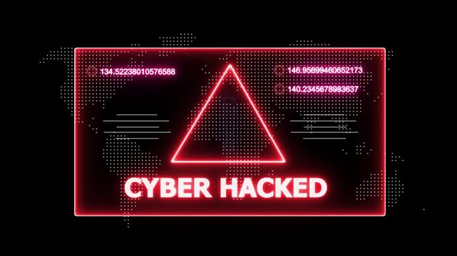 glowing Neon line cyber hacked and security breach warning alert message Virus code software hack Hacking attack in Progress, Virus, on a black background 4k animation video