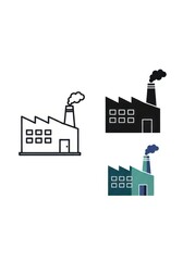 Fototapeta premium Industrial Factory Icon Set with Outline, Silhouette, and Color Design