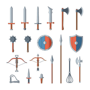 Medieval weapons and shields collection.