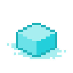 Fototapeta premium Single Ice Cube with Melted Water, Pixel Art Icon, Isolated