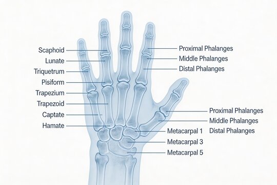 Human hand bone anatomy diagram
