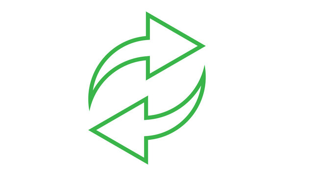 Two green arrows forming a circular refresh symbol with circular exchange clockwise counterclockwise interface opposite direction workflow communication rotation movement technology