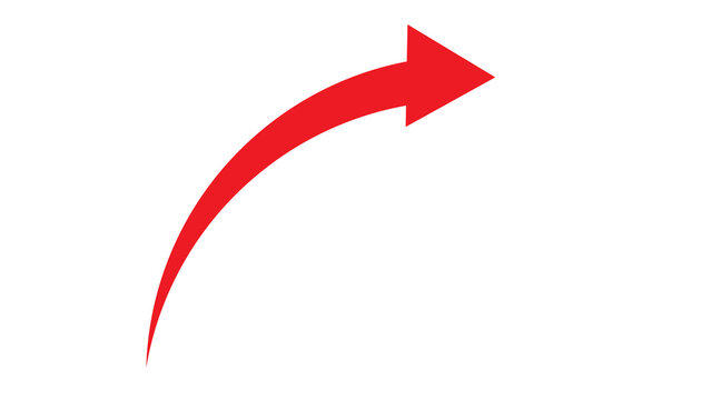 Solid red arrow icon with curved tail direction isolated background interface navigation progress continue communication information download movement momentum