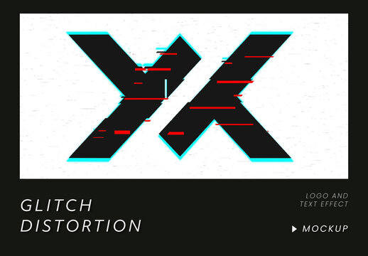 Glitch Distortion Logo And Text Effect Mockup