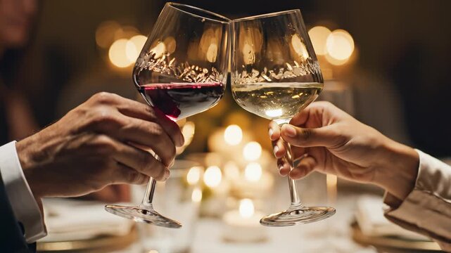 Two hands clinking wine glasses symbolizing dynamic movement and artistic expression