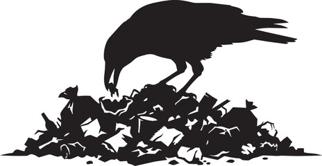 Naklejka premium crow scavenging garbage pile silhouette vector illustration