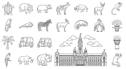 Wildlife icons, safari animals, illustration set, line art © Steven