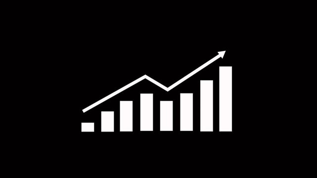 Business growth concept in graph chart showing marketing sales profit increasing to future target .Glowing teal bar graph with increasing trend line on black background 4k animation video