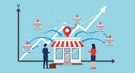 Business growth, location analysis, target market, vector illustration, marketing strategy, geographic data © Steven