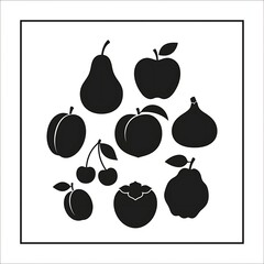 Black silhouettes of various fruits.
