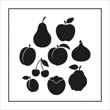 Black silhouettes of various fruits.