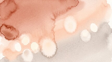 Fototapeta premium Abstract watercolor wash with peach, beige, and gray stains on white paper
