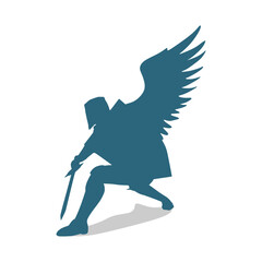 Fototapeta premium Fantasy man angel warrior with wings. Warlike character. A fantasy character is a knight of light.