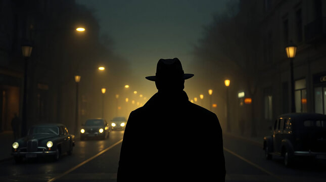 Silhouette of man in city night