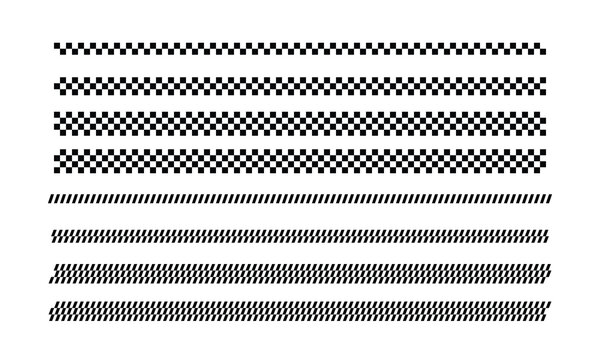 Tire Track and Checkered Racing Border Stripe Vector Set