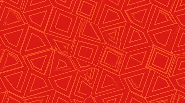 A vibrant geometric pattern featuring repeating orange shapes on a red background