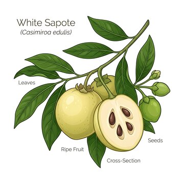 White Sapote Fruit and Leaves.