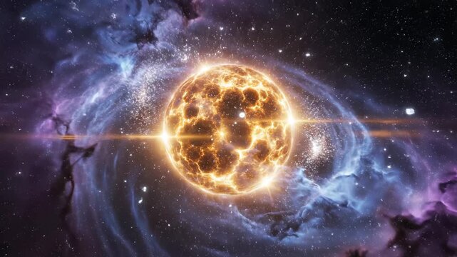 Cosmic scene with glowing star and orbiting planets emphasizing futuristic innovation and connectivity
