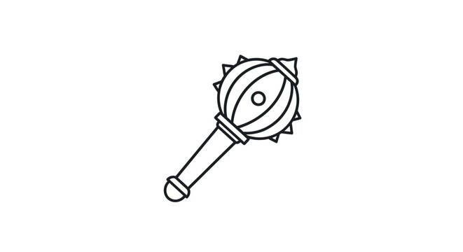 Ancient spiked mace weapon icon, medieval war club, simple line art illustration