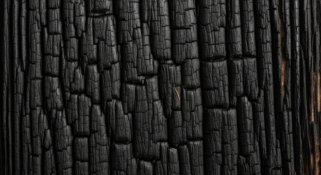 Dark charred wood texture with intricate carbon patterns from shou sugi ban technique