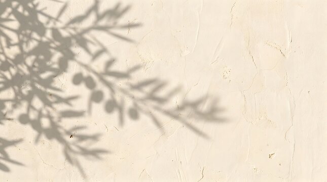 Minimalist wall background with olive branch shadow
