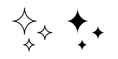Sparkles icon in outline and solid style, isolated on white background. Ideal for AI features, magic effects, and creative tools in mobile and web design. © Vector Studio