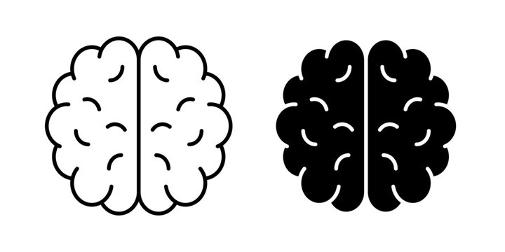 Brain icon in outline and solid style, isolated on white background. Ideal for AI, intelligence, and cognitive features in mobile and web design.