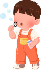 boy blowing bubbles illustration