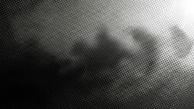 A monochrome abstract background featuring a gradient of halftone dots