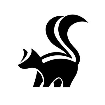 Skunk Vector Illustration with Stylized White Stripes, Side Profile