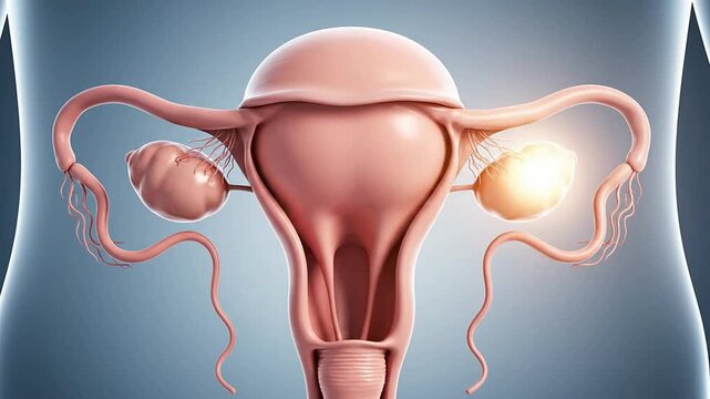 Detailed Anatomical Illustration Of The Female Reproductive System Including Uterus And Ovaries On A Plain Studio Background For Educational Purposes
