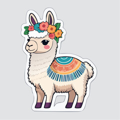Obraz premium Cute Llama Wearing a Flower Crown