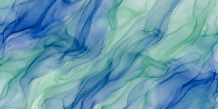 Abstract water color smoke like wavy design of blue and green color blends harmoniously. Capturing the graceful flow and transparency for art, banner, web, ui, branding, art, background