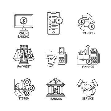 Finance icons on white background.