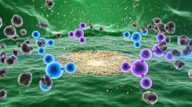 Detailed CGI Representation Of Skin Cellular Structures And Molecular Interactions In Vibrant Green Background