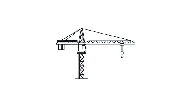 Outline of a construction tower crane on a white background