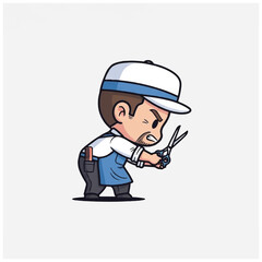 Fototapeta premium Cartoon man holding scissors and looking.