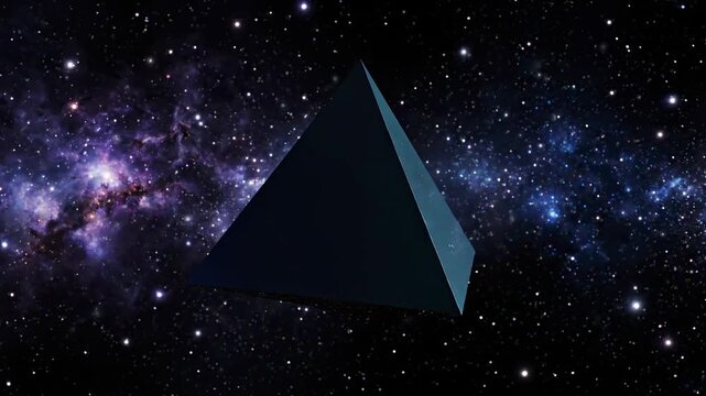 Dark pyramid in a starry galaxy space.