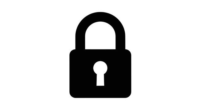 Black padlock icon symbolizing security, privacy, and protection on a white background