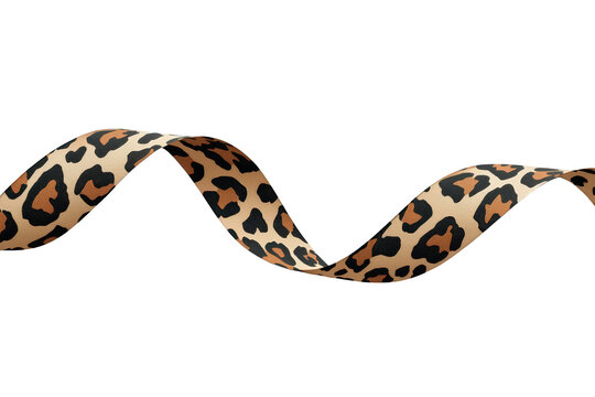 Leopard print ribbon flowing, an elegant animal pattern creating a stylish design element on transparent background