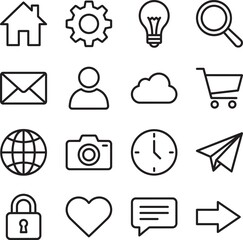 Fototapeta premium Minimalist linear outline icons set for website and application interface development.