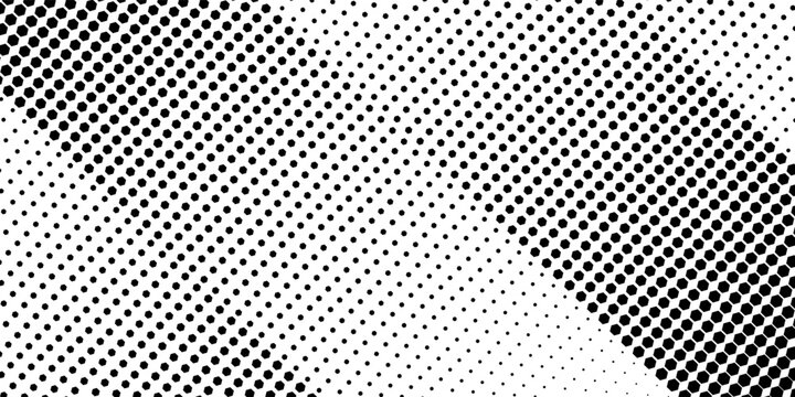 Dotted halftone gradient texture. Fading polka dot background. Repeated dots gradation pattern. Black vanishing comic pop art overlay backdrop. Halftone raster effect wallpaper. Vector Ilustration