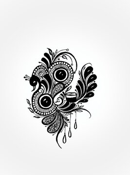 Traditional Peacock Henna Tattoo Design with Ornamental Paisley and Swirl