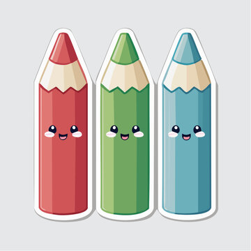 Cute Kawaii Pencils with Happy Faces