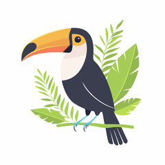 Obraz premium Stylized Toucan Bird with Tropical Leaves